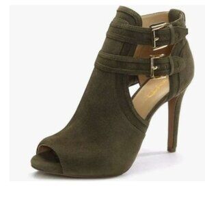 XYD Women Peep Toe Ankle Bootie High Heels Buckled Double Straps Cutout Fashion